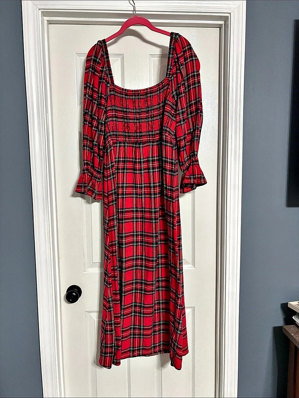 mud pie Walton Plaid Smocked Midi Dress Red & Black Medium